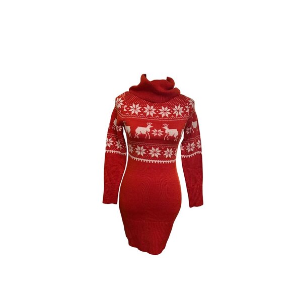 Tipsy Elves Cowl Neck Christmas Sweater Dress Fair Isle Reindeer Snowflakes XS - Picture 10 of 11